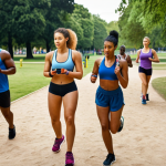 **

A group of diverse athletes participating in a gamified training session. Visualize them wearing fitness trackers and using a mobile app, displaying points and levels, creating a fun and competitive atmosphere in a park setting.

**